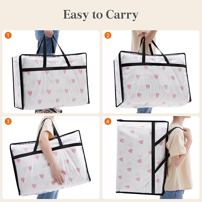 Lifewit 3 Pack Clear Clothes Storage Bags, 60L Plastic Blanket Storage Bag, Vinyl Foldable Moving Bags with Zipper, Closet Or