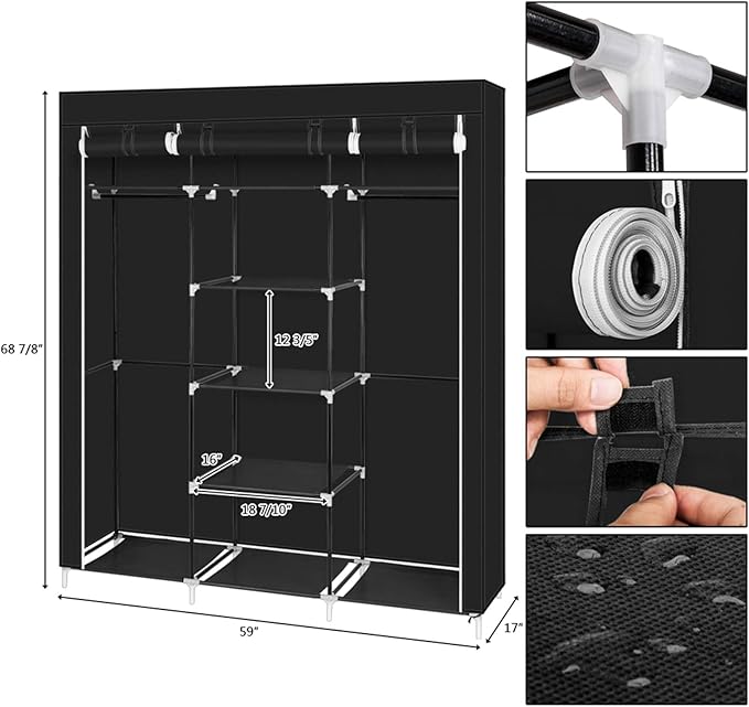 69" Portable Closet Storage Organizer Wardrobe Clothes Rack,Covered Garment Rack,Steel Tube Clothes Storage Organizer,Freesta