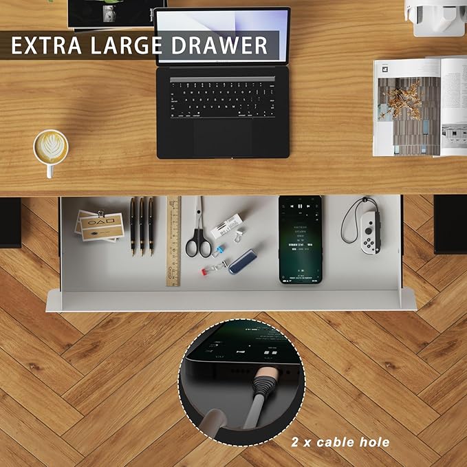 White Large Under Desk Mounted Sliding Drawer with 2 Cable Hole and 60 Degree Tilt Panel to Pull Out, 22.4'' Long & 9.2'' dee