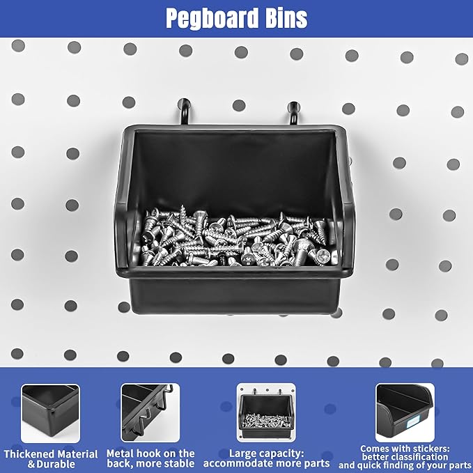196 PCS Extra Thick 1/4" Pegboard Hooks Set, Heavy Duty Peg Board for Hanging Storage, Black Metal Pegboard Accessories with 