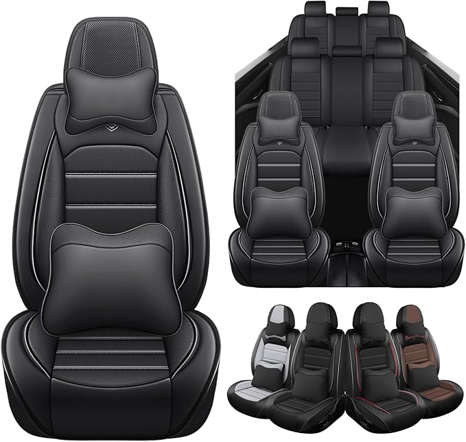 Seat Covers for Ford Expedition Max 2018-2026 8 Seaters, Compatible Airbag Non-Slip Waterproof Leather Seat Protector, Luxury Car Interior Seat Cover Full Set with Pillow, Black