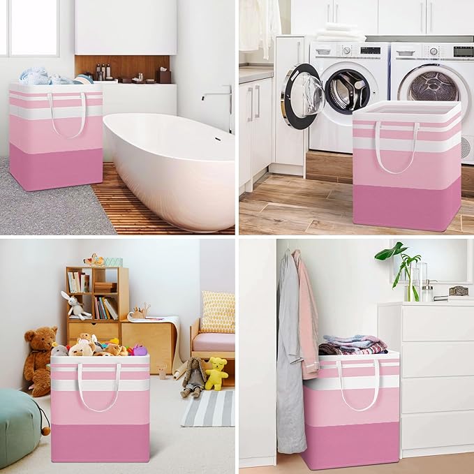 HomeHacks 2 Pack Large Laundry Baskets, Waterproof, Freestanding Laundry Hampers, Collapsible Clothes Hamper with Reinforced 