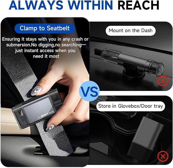 MightY Bear Car Window Breaker Seatbelt Cutter, 2-in-1 Car Emergency Tool, Underwater Glass Breaker for Traffic Accidents and