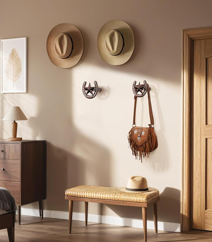 Cowboy Hat Hanger Wall Mount, 4 Pack Cowboy Hat Rack, Metal Horseshoe Hook, Horseshoe Decor, Western Hat Hook for Wall, Hat H