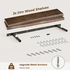 Live Edge Elm Floating Shelves for Wall Decor, Rustic Solid Wood Shevles Wall Mounted with Invisible Bracket for Living Room 