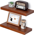 Marsmiles Wood Floating Shelves | Rustic Mahogany Wood Wall Shelves Set of 2 | 16" W x 6.7" D Wooden Floating Shelves for Bat