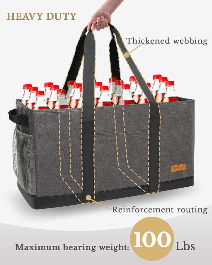WONDAY Extra Large Utility Tote Bag - Standing Reusable Grocery Bag with Handle
