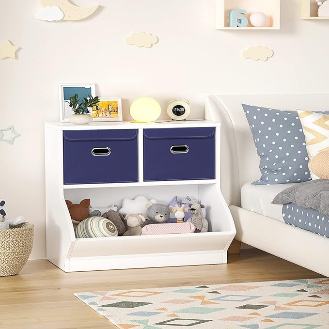 STOREONE Fabric Storage Cube Bins Foldable Organizer Container Collapsible Basket with Lids and Metal Handles, for Home, Bedr