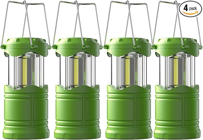 Lichamp LED Camping Lantern, 4 Pack Battery Powered Flashlight for Power Outages, Portable Collapsible Hanging Light Essentia