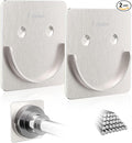 Brushed Metal Shower Rod Holders 2 Pack, Heavy-Duty Adhesive Shower Curtain Rod Brackets, No Drilling/Screw Mount, Rustproof 