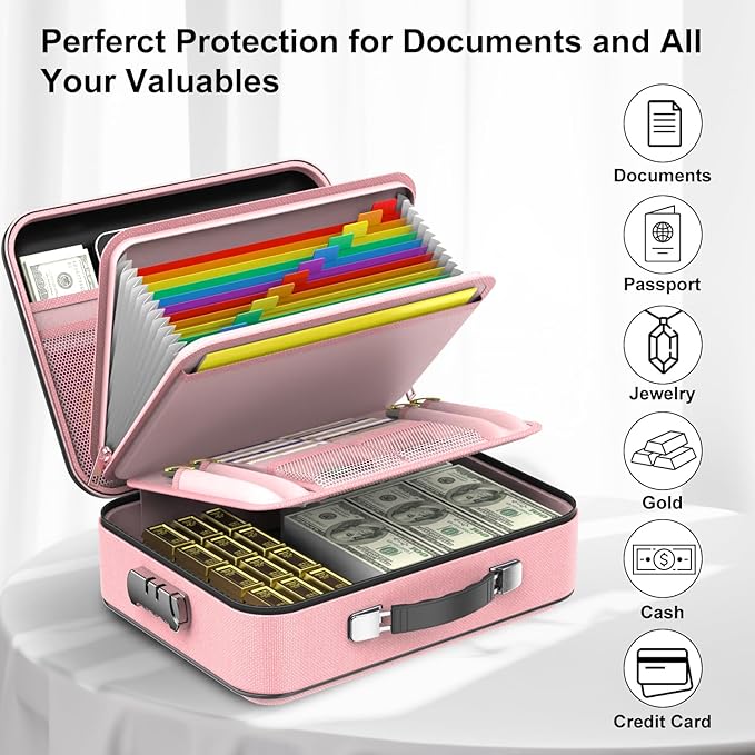COLCASE Fireproof Document Organizer, Hard Fireproof Waterproof Document Box with Lock Creative Hard-Shell Design Fireproof D