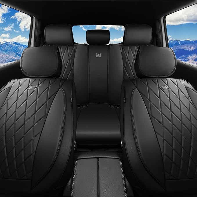 CAR PASS Leather Seat Covers Full Set, Luxury Seat Protector for Cars, Waterproof PU 5-Seat Car Seat Covers Universal for SUV