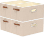 Yawinhe Collapsible Storage Box, Cube Storage Basket, Fabric Foldable Storage Bins Organizer Containers with Dual Leather Han
