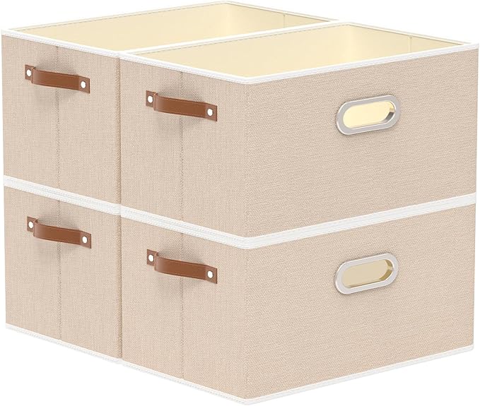 Yawinhe Collapsible Storage Box, Cube Storage Basket, Fabric Foldable Storage Bins Organizer Containers with Dual Leather Han