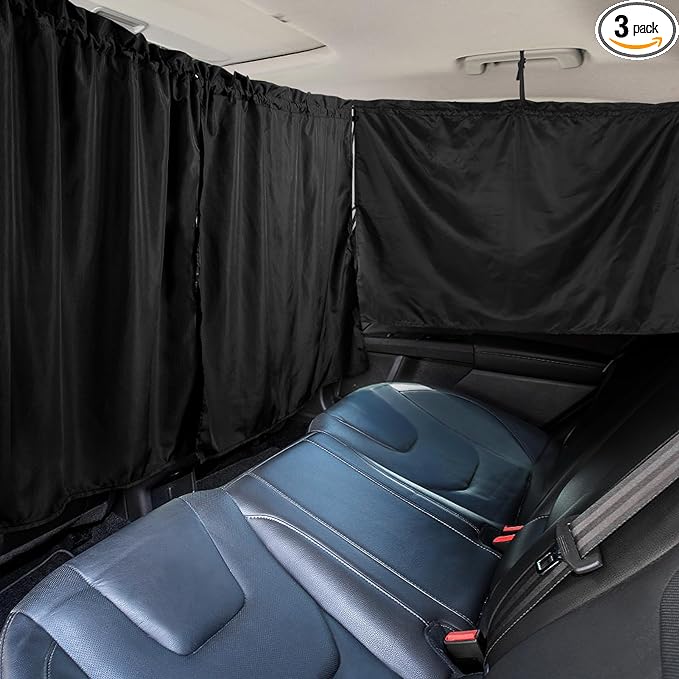 PAMASE Set of 3 Car Window Shades - 95% Light Blocking Sunshades, 1 Privacy Divider Curtains & 2 Side Window Covers, Wide Sedan SUV Accessories for Kids Baby Travel Camping Nap Sleeping