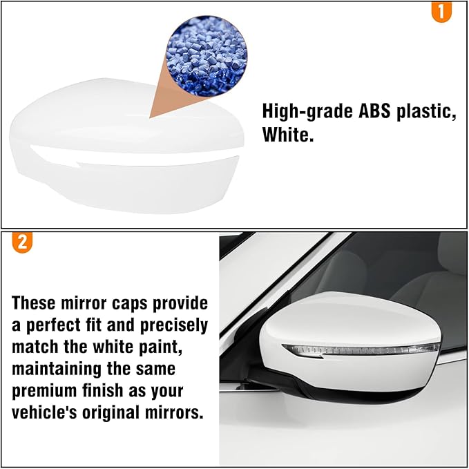 Moonlinks Compatible with Nissan Rogue 2014-2020/Murano 2015-2024/Pathfinder 2017-2020 Left Driver Mirror Cover Replacement, White Left Side Clip-on Mirror Cap Replaces for 96374-4BA0A