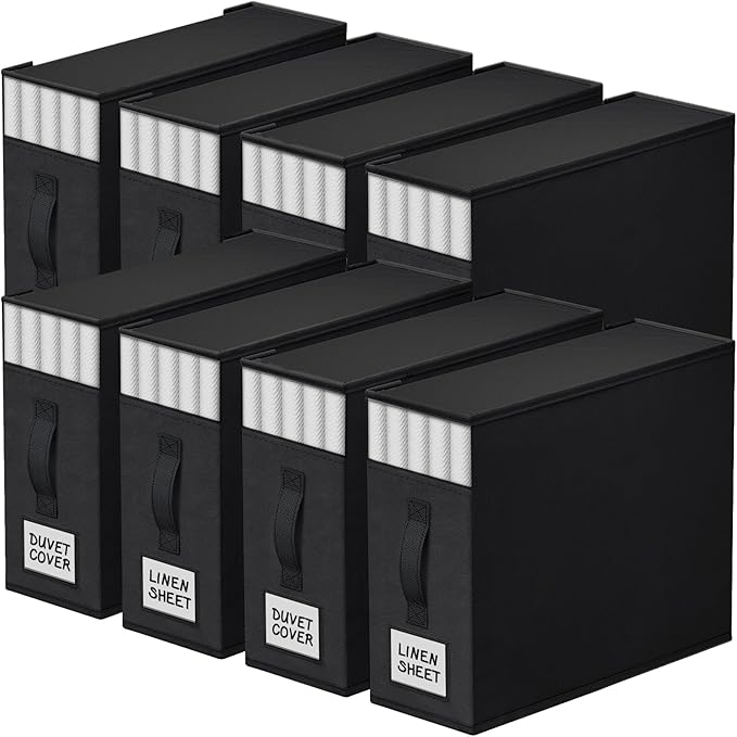 StorageTastic 8 Pack Bed Sheet Closet Organizers and Storage,Sturdy Foldable Storage Containers with Window and Label,Storage