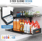 Under Sink Organizer Upgrade To Professional Rails,2-Tier Dual Pull Out Cabinet Storage,Height Adjustable Slide Out Drawers F