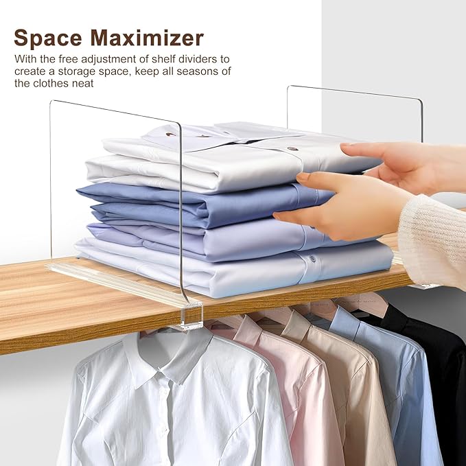 10 Pack Shelf Dividers, Adjustable Shelf Dividers for Closet Organization with Non-Slip Design, Clear Acrylic Shelf Dividers 