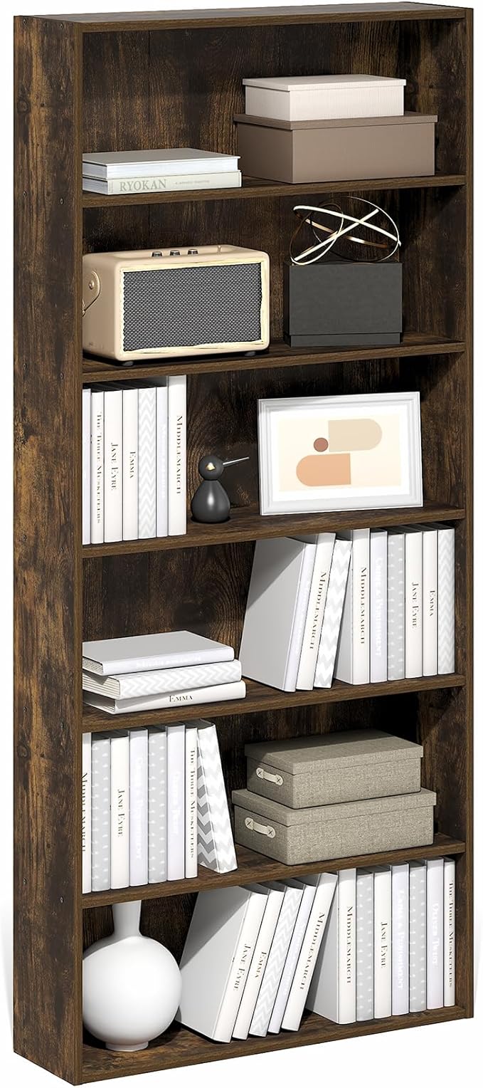 Furinno Basic Book Shelf, 6-Tier Bookcase with Open Shelf, Bookshelf, Cube Storage Organizer, 7 x 24 x 53, for Living Room, B