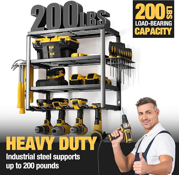 YYR 4 Layer Power Tool Organizer Wall Mount, Cordless Drill Hanger Storage Rack, Battery Tools Holder with Charging Station S