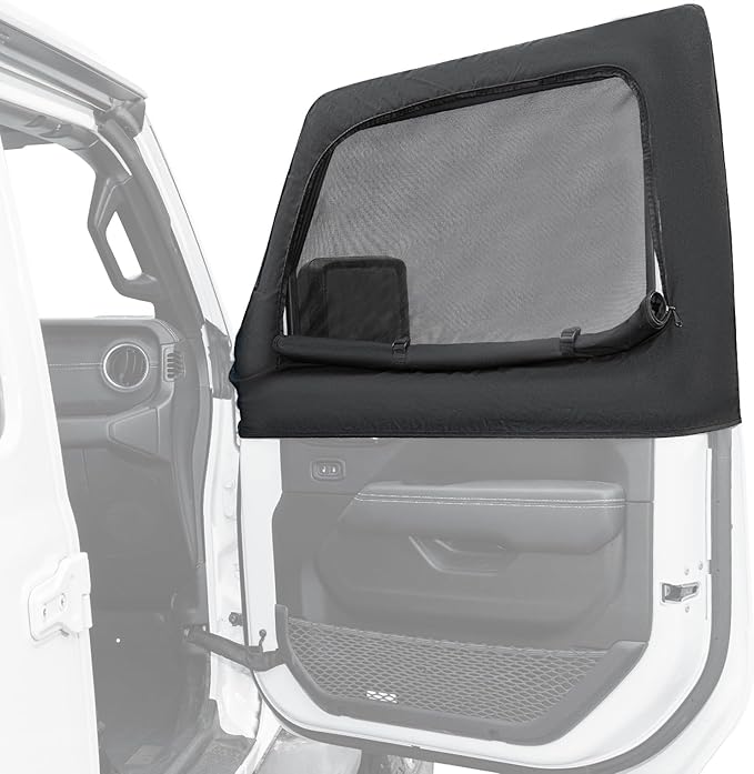 JOYTUTUS Front Wrangler Side Window Sun Shade Camping Window Insect Screen Compatible with Wrangler JK JL Gladiator JT 2007-2026, Car Window Covers for Privacy Blackout 2 Pcs