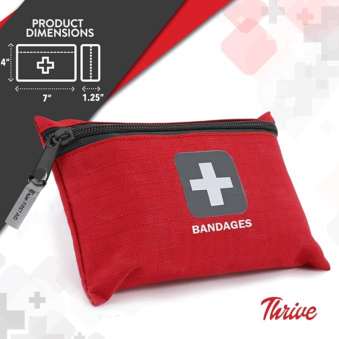 Thrive Fabric Adhesive Bandages Variety Pack - Zipper Pouch for Travel First Aid Kit - Waterproof & Latex-Free for Camping Fi