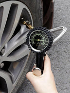 AZUNO Heavy Duty Tire Pressure Gauge, Tire Inflator Gauge 230PSI Air Chuck Air Compressor Attachments, with Steel Braided Hose, Large 2.6" Glow Dial & Quick Connect Coupler, for Truck/Car/SUV/RV/Bike