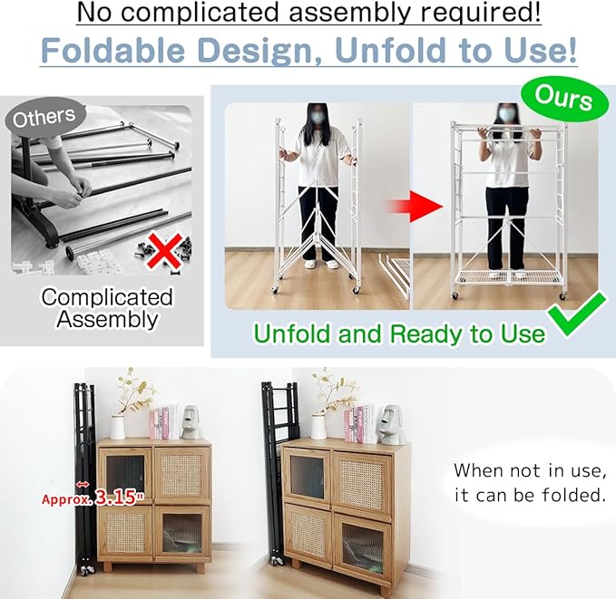 lumizone Folding Clothing Rack with Wheels Expandable Wardrobe Portable Clothes Rack for Hanging Clothes Adjustable Closet Sh