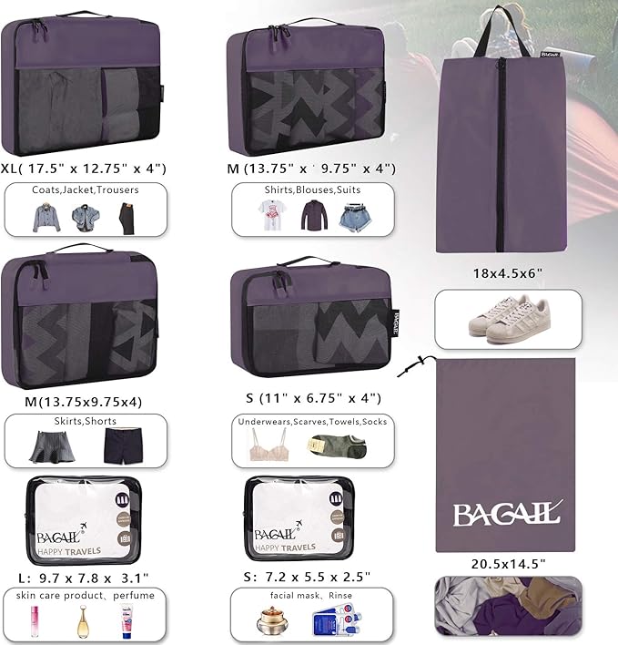 BAGAIL 8 Set/9 Set Packing Cubes Luggage Packing Organizer for Travel, Suitcase Packing Bags for Travel Accessories