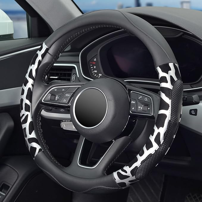 ZHOL Car Steering Wheel Cover, Universal 15 inch Breathable Microfiber Leather Steering Wheel Protector, Anti Slip Car Interi