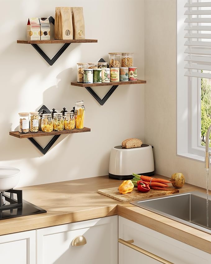 Hexagon Floating Shelves and Floating Shelves Set of 3 Bundle, Wall Mounted Storage Shelves, for Living Room, Bedroom, Kitche