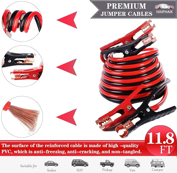 Car Emergency Kit,Emergency Roadside Kit for Car,Car Accessories for Women or Men,Car Safety Kit with Jumper Cables 11.8 FT,T