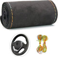 Suede Leather Steering Wheel Cover Wrap Kit - DIY Stitch-On for 15-16" Wheels, Superior Sweat Absorption & Non-Slip Grip, Comfortable & Durable Year-Round Upgrade