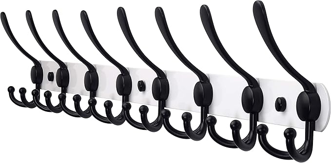 Dseap Coat Rack Wall Mount - 29.5” Long 8-Tri-Hooks Heavy Duty Coat Hanger Rail Wall Hooks for Hanging Coats Hats Clothing Cl