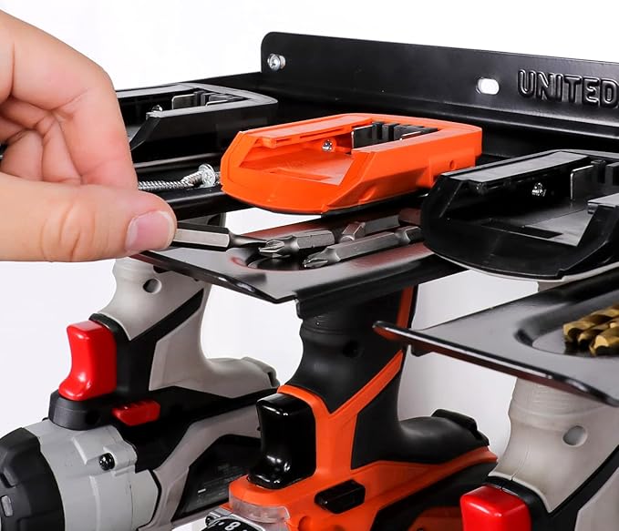UNITEDPOWER Electric Drill Storage Rack, Holds 4 Drills, Wall Mounted Power Tool Organizer for Battery Powered Hand Tools, Wo