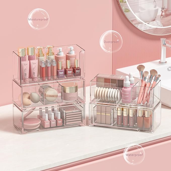 Stackable Storage Drawers Clear Plastic Storage Bins Bathroom Drawer Organizer Medicine Cabinet Organizer Makeup Organizers w