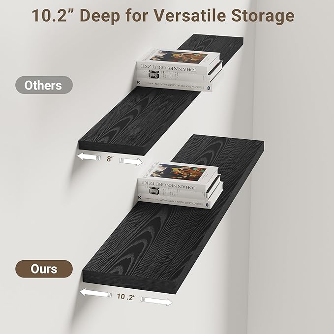 Vivelove 36 Inches Floating Shelves Wall Mounted, 10" Deep Wall Shelves for Bedroom, Bathroom, Living Room, Kitchen, Office, 