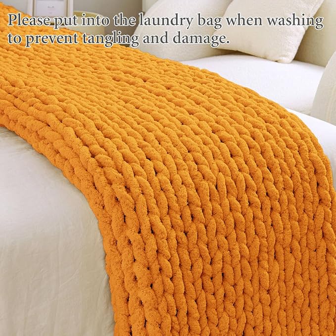 Admitrack Chunky Knit Blanket Throw, 100% Hand Knit Chenille Throw Blanket for Sofa & Home Decor, Soft and Cozy Knitted Throw
