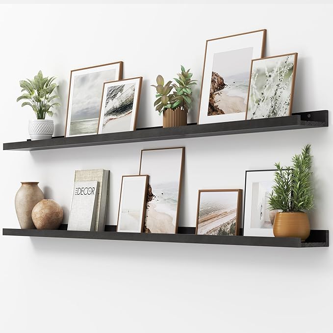 Picture Ledge Shelf, Floating Shelves Set of 2, Solid Ash Wood 72'' Long Large Nursery Book Shelves for Toys Storage, Kids Bo