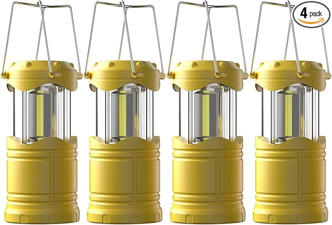Lichamp LED Camping Lantern, 4 Pack Battery Powered Flashlight for Power Outages, Portable Collapsible Hanging Light Essentia