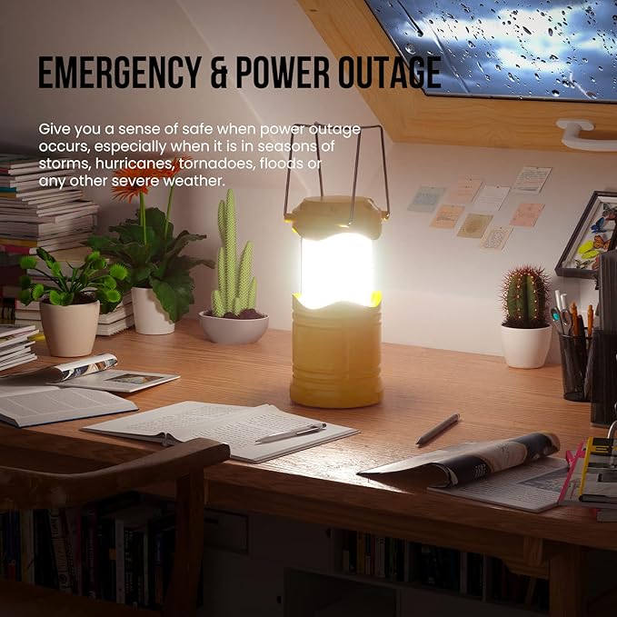 Lichamp LED Camping Lantern, 4 Pack Battery Powered Flashlight for Power Outages, Portable Collapsible Hanging Light Essentia