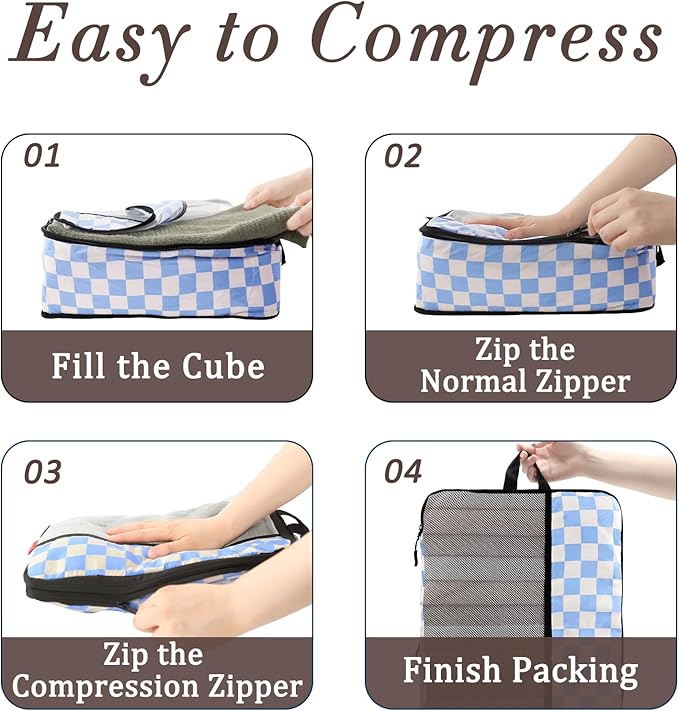 U+U 4 Set Compression Packing Cubes - Ultralight Travel Organizers, Space-Saving Suitcase Organizer, Expandable Packing Cubes