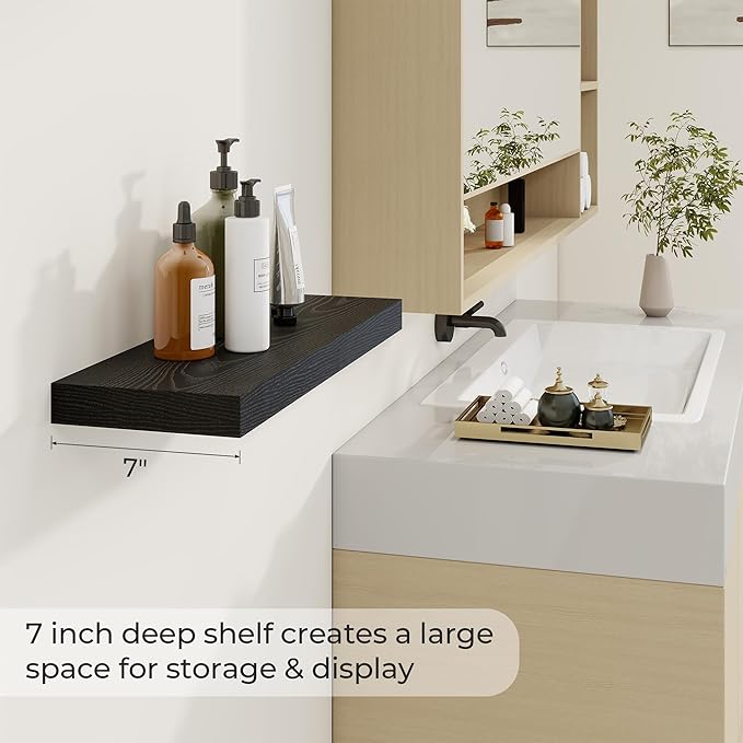 Dreamland 24 Inch Long Floating Shelves in Black,6.7 Inch Deep Floating Shelf for Wall,Large Display & Storage Shelf, Wall Sh