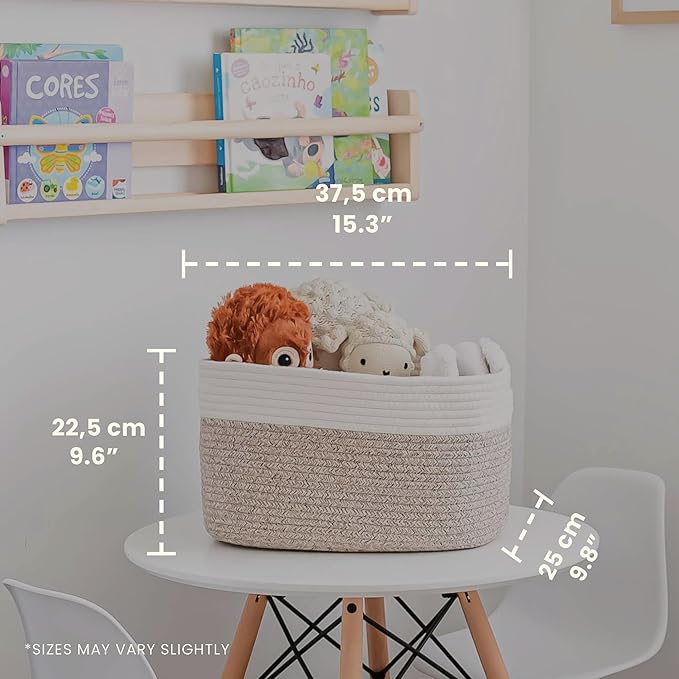 OrganiHaus Cotton Rope Basket for Shelf - Woven Storage Basket for Organizing, Closet & Toy Storage - Brown/Off-White - 15x9x