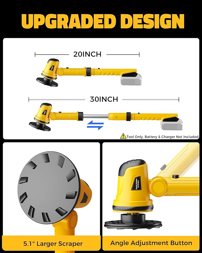 Ecarke Electric Ice Scraper Compatible with Dewalt 20V Battery, 2000RPM High-Speed 45° Head Adjust, 30'' Adjustable Handle Car Window Windshield Scraper for Ice & Snow, Tool Only Battery Not Included