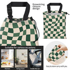 Car Trash Bag Large Hanging Can for Back of Seat, Cute Waterproof Car Garbage Bag for Vehicle, Travelling, Outdoor Cute Abstract Green Checkerboard