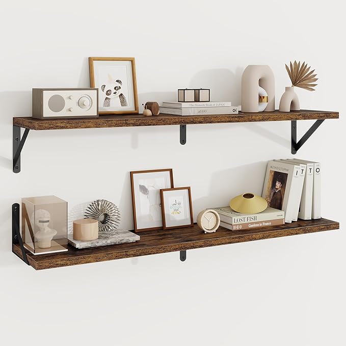 Floating Shelves, 8 Inch Deep Rustic Wood Wall Storage, 36W x 8D Wall Shelves Set of 2, Heavy Duty Metal Brackets, Industrial