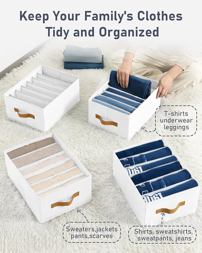 DIMJ Large Wardrobe Clothes Organizer - 4 Packs Fabric Closet Storage Organizer with Handles, Foldable Closet Organizers Divi
