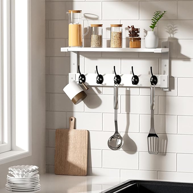 Oraich Wall Hooks with Shelf, Coat Rack Wall Mount for Coat Backpack Key Clothes Hanger, Wall Floating Shelf Hanging in Entry